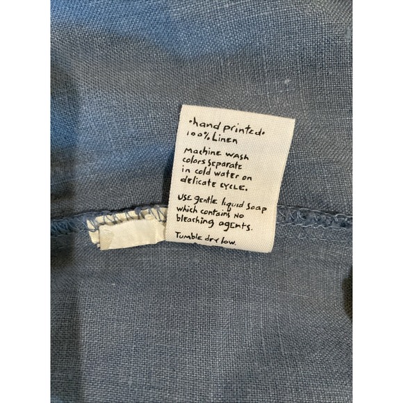 Blue Fish Hand Painted 100% Linen Wide Barrel Leg Blue Floral Artsy Size 1 - Picture 11 of 12